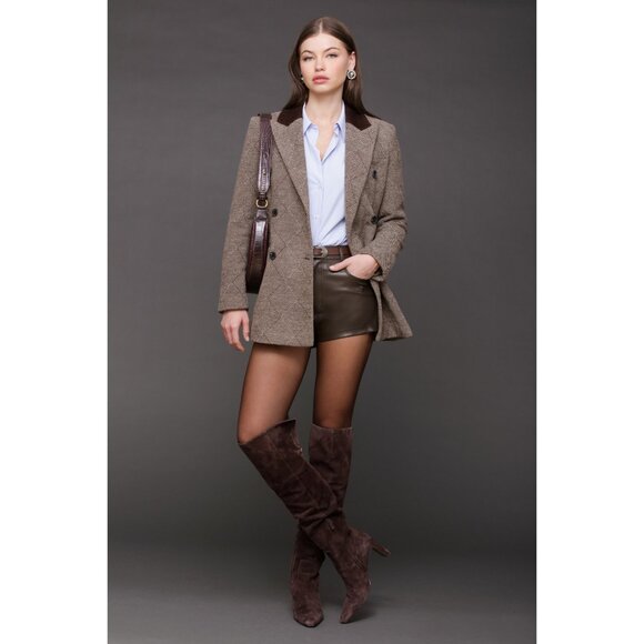 New Avec Les Filles Basket Weave Hourglass Blazer Brown XS - Picture 3 of 7